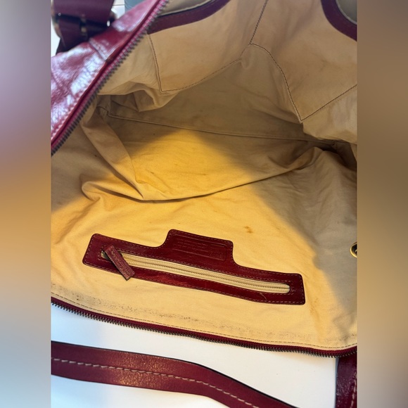 Vintage Frye leather zip tote satchel cherry red leather boho - Picture 7 of 16